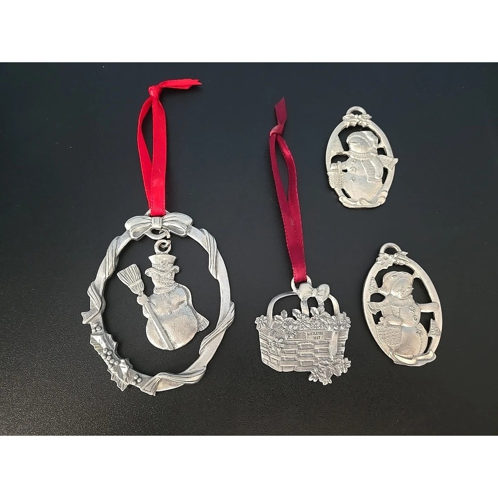 Longaberger Pewter Christmas Basket Snowmen Ornaments‎